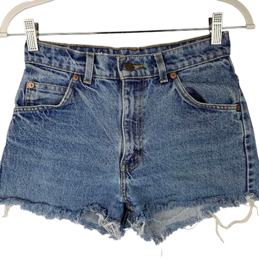 Vintage Levis Orange Tab High Waisted Cut Off Denim Shorts 26 Distressed 90s USA